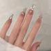 24Pcs/Set Press On Nails Three dimensional butterfly diamond chain drill long False Nails Acrylic Fake Nails Full Cover Nails Tips Artificial Finger Manicure Press on nails for Women and Girls