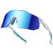 SummerLight Viper Sunglasses Wrap Around Sport for Men Women, UV 400 Protection Cycling Baseball Running Golf Driving Goggles White Frame Blue Mirorr Lens