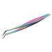 Eyelash tweezers tweezers for incorrect eyelash extensions comfortable keep colorful stainless steel for at home (long sloping tweezers)