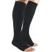 JHKJ 2 Pairs Compression Socks Men/Women Open Toe Leg Support Knee High Socks with Zipper Black L/XL