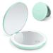 Compact Rechargeable Lighted Makeup Mirror for Travel, Purse and Handbags,1X and 10X Magnifying Handheld Makeup Mirror with 10 LEDs Lights, Large 5” Wide Illuminated Double Side Folding Mirror Green