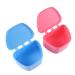 FOMIYES 2pcs False Teeth Box Portable Denture Case Holder Lid Dentures Storage Box Denture Cup Orthodontic Dental Retainer Box for Travel Cleaning (Blue and Rosy)