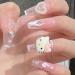 Nail Apparel Y2K Long Coffin Cute Kawaii Press on Nails 3D Cartoon Hot Pink Rabbite Black Pink Daisy Duck Glitter Rhinestone Heart Pearl Bow Flame Long Ballet Trapezoid Fake Nails 24Pcs (White Flame Hellokitty)