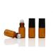 12 pieces amber empty glass roll on a roller bottle with steel roller balls and black lid essential oil phiole container holder pot glass for perfumes lip gloss balm (5ml)