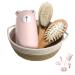 Baby 7 in 1 Grooming Set Nail Scissors Nail File Tweezers Natural Wood Hair Comb Storage Basket for Children and Newborns in Beautiful Gift Box. Pinkb