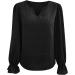 Women's Swiss Dot Keyhole Neck Ruffle Pom Pom Chiffon Top - Black, Medium - Buy Online on GoSupps.com