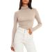 Trendy Queen Women's Mock Turtleneck Long Sleeve Shirt - Beige, Medium | Fall Fashion Basic Layering Top | Slim Fit Thermal Underwear - Buy Online on GoSupps.com