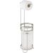 mDesign Metal Free Standing Toilet Paper Holder Stand and Dispenser, with Storage for 3 Spare Rolls - for Bathrooms/Powder Rooms - Holds Mega Rolls - Satin