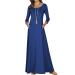 Jacansi Women's 3/4 Long Sleeve Maxi Dresses Casual Boat Neck Dress with Pockets 3XL Blue