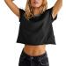 Carpetcom Women's Summer Casual Loose Fit Plain Soild Basic Short Sleeve Crop Tops T-Shirts Black Small