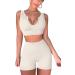 QINSEN Seamless Ribbed Workout Set for Women - Sport Bra & High Waist Shorts - Medium Beige - Buy Online on GoSupps.com