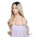 SHIYID Blonde Wig Dark Roots Front Lace Synthetic Wig Two Tones Long Wavy Wigs for Women High Temperature Fiber