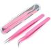Duendhd eyelash pliers set with 2 stainless steel tweezers for eyelash extensions with a straight lace and curve false eyelash tools