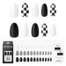 Reusable NJeans Press on Nails | 36 Fake Nails Kit with Checkered Nails Almond Designs | Black and White Glue On Nails for Women Gift with K-POP Style Chess Black 1 Count (Pack of 1)