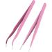 Ainiv 2Pcs Straight & Curved Lash Tweezers Kit - Stainless Steel Pointed Tweezers for Eyelash Extensions, DIY Crafts, Nail Art - Pink - Buy Online on GoSupps.com