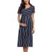 Love2Mi Womens Short-Sleeve Maternity Dress Casual A-Line Midi Pregnant Dress XL Navy White Stripe