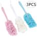 3 pack Long Handle Bath Brush Nylon Mesh Brush/body Back/Shower Brush Soft Sponge for Men and Women for Exfoliating Skin(blue pink and white)