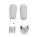 Alimos Stainless Steel Toddler Feeding Spoon and Fork Set with Round Handle for Feeding Children's Safe Cutlery Kids Utensils (Pale Grey)