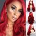 Red lace front wig long waves natural hair heat-resistant fiber synthetic top wig for fashionable women (61 cm red wave/lace front wig) Red Loose Wave