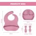 Vicloon Silicone Baby Feeding Set | 4Pcs Weaning Set | Suction Plate, Bib, Spoon & Fork | BPA Free | Toddlers & Kids Divided Plate | Gift - Pink - Buy Online on GoSupps.com