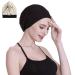 Silk Satin Lined Sleep Cap Inner 19MM 100% Mulberry Silk Outer Bamboo Viscose Nature Breathable for Hair Black