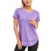 Abrooical Women's Short Sleeve Workout Shirts Crewneck Sports Yoga Running Dry Fit Tops Side Split Tee Large Purple