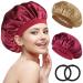 2 pieces satin hair hood night sleep hat women sleeping hood reusable hair hood elastic to protect a short long curly hair 52 red+gold