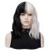 FVCENT Short Black and White Wig Wavy Half Black and Half White Heat Resistant Women Wig (Without Accessories)