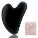 Gua Sha stones face Jade 100% natural stone Heart shape scratch massage tool for face eyes neck for skin care beauty and relaxation of the body muscles (black)