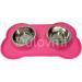 Qianhui Dulovmi Pet Dog Bowls - 2 Stainless Steel Bowls with Non-Skid Mat & Food Scoop | Pink/Blue/Gray/Green - 14.3x8.2x3.9 - Buy Online on GoSupps.com