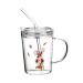 DOITOOL Glass Tumbler with Handle and Clear Lid of Scale and Straw Kids Cups Toddler cups with Straws (Pink Rabbit) Color 2