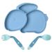 Vicloon Silicone Suction Plate for Toddlers Self Feeding Training Divided Plate Non Slip Baby Weaning Plate with Spoon and Fork Baby Toddler Plate for Kids High Chairs and Tables (Blue)