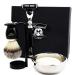 4 Pc Mens Shaving Kit 3 Edge Razor with Synthetic Badger Hair Brush Bowl and Stand Perfect Set for Men