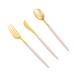 LLSF 90 Pieces Gold Plastic Silverware, Gold Plastic Cutlery with Pink Handles - Disposable Gold Flatware Include 30 Forks, 30 Knives, 30 Spoons, Perfect for Parties and Weddings TL01