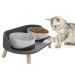 Elevated Cat Food Bowls with No-Spill Design, Raised Ceramic Cat Bowls for Food and Water, 3 Adjustable Heights Anti Vomiting Pet Bowl, Bowl Capacity 16 oz2 for Cats or Puppy Dark gray