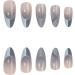 Justotry 24 Pcs Almond Glitter Silver Short False Nails Grey French Press on Nails with Nail Glue - Oval Medium Stick on Nails for Women - Buy Online on GoSupps.com