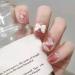 24Pcs/Set Press On Nails Short Ice Transparent Sweet Pink Gradient Halo Dyed Ribbon False Nails Acrylic Fake Nails Full Cover Nails Tips Artificial Finger Manicure Press on nails for Women and Girls