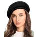 French Wool Beret Hat for Women-Solid Color Classic Slouchy Knit Beanie Winter Warm Artist Painter Hat Black
