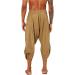 Gafeng Men's Yellow Yoga Capri Pants | Elastic Waist Drawstring | Cotton Linen | Boho Harem 3/4 Pants with Pockets - Large L - Buy Online on GoSupps.com