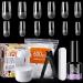 Nail Tips and Glue Gel Nail Kit - Chameleon Gel x Nail Kit 600Pcs Square Gel Nail Tips with 15ML 2 In 1 Nail Glue Base Coat and UV Nail Lamp for Nail Art DIY at Home Nail Extension Kit Gel Tips Nail Kit Z-Square Kit