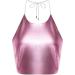 Shop BH Wide Straps Backless Sexy PU Top for Women Pink Nightclub Vest with Hollow Neckholder - Buy Online on GoSupps.com