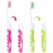 Ouligay 2Pcs Portable Folding Travel Toothbrush Set for Camping & Hiking - Green/Pink - Buy Online on GoSupps.com