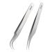 Bezox 2 pieces tweezers for eyelash extensions - straight and curved lace tweezers nipper stainless steel incorrect lash application tools (dolphin tweezers and butterfly spin) silver