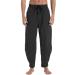 PACEIADTA Mens Cotton Linen Drawstring Pants Elastic Waist Casual Summer Beach Yoga Pants Medium Black