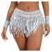 FEOYA Womens Sequins Tassel Skirts Shorts Festival Dance Sparkly Fringe Skirts Bottoms Silver2 X-Large