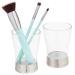 MDesign 2er set Decorative toothbrush cup made of BPA-free plastic-rustproof toothbrush holder for bathroom accessories-cups for razor or cosmetic storage-transparent and matt silver colors transparent/matt silver colors