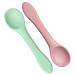 2Pcs Baby Spoons Weaning Spoons Silicone Feeding Training Toddler Spoon Toddler Cutlery Spoon Set for Feeding(Morandi Pink/Morandi Green)