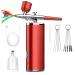 FURREN Portable Rechargeable Wireless Airbrush Double Action with Compressor Fit for Face Beauty Nail Art Red