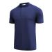 COOFANDY Men's Collarless Golf Polo Shirts Quick Dry Polo Shirts Short Sleeve Henley Shirt Active Striped Polo Sports Deep Blue-solid Color Large