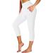 NEW YOUNG Capri Leggings with Pockets for Women High Waisted Workout Leggings Tummy Control Yoga Pants XX-Large 2-white